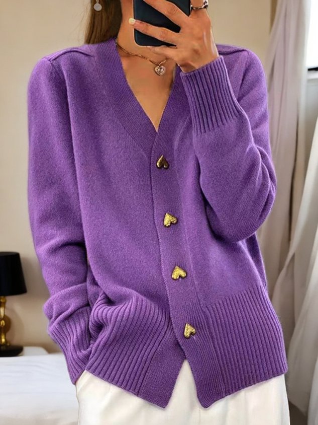 Women's V-Neck Cardigan | Long Everyday Knit — Color: Violet