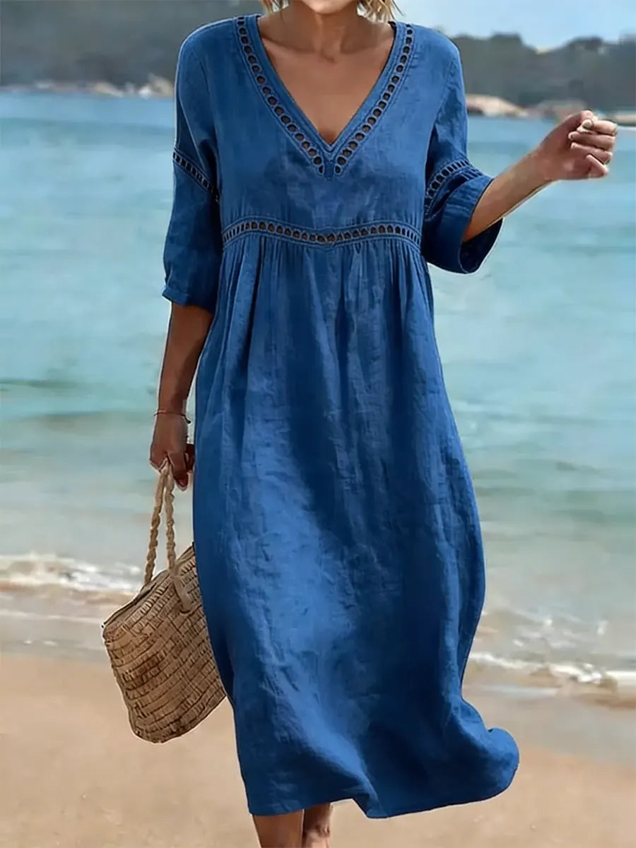 Breezy Women's V-Neck Cotton Midi Dress — product view 5