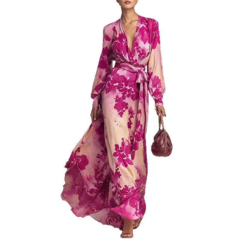 Floral Maxi Dress | Women's Chiffon V-Neck Long-Sleeve, product image 6