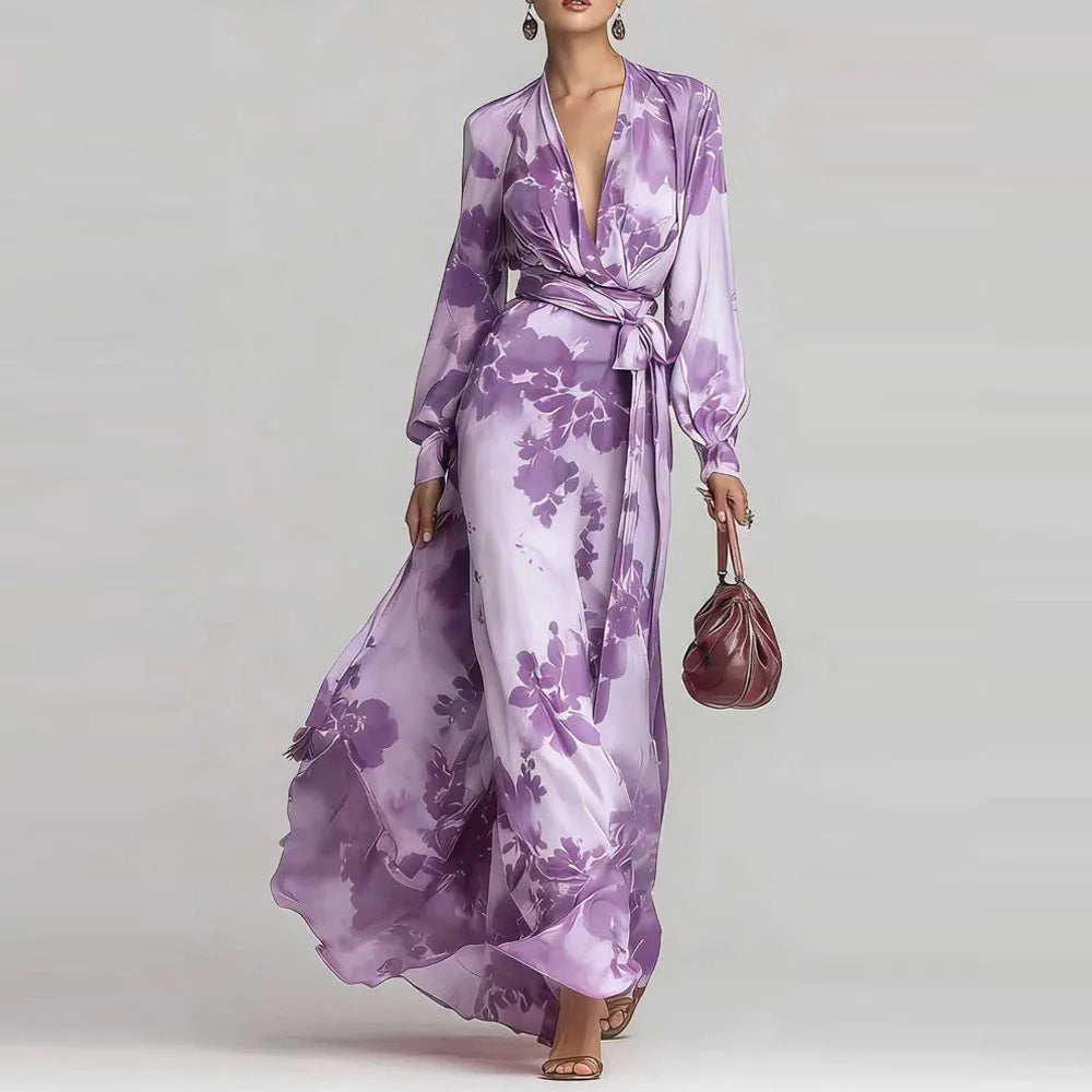Floral Maxi Dress | Women's Chiffon V-Neck Long-Sleeve, product image 8