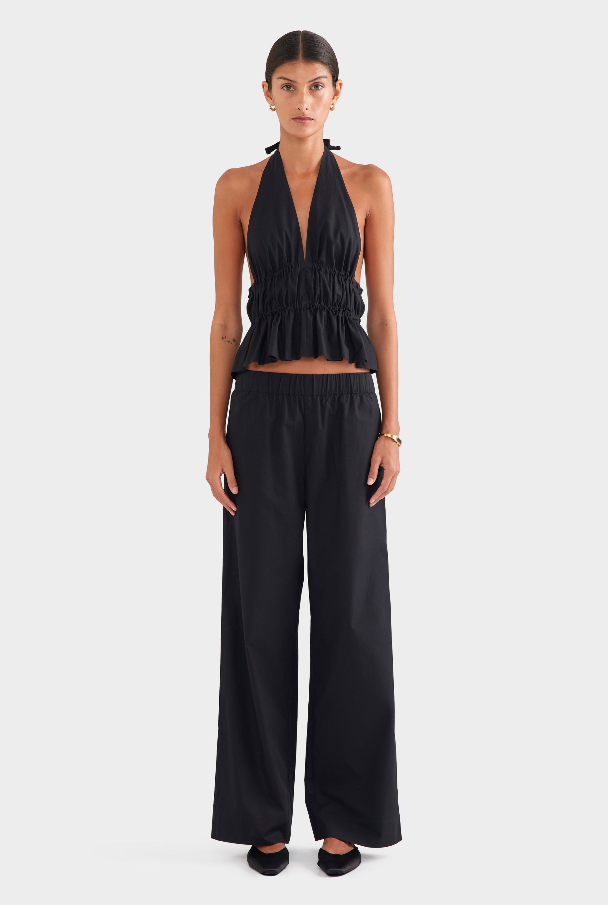 Effortless Women's Black Cotton Halter Top — product view 2