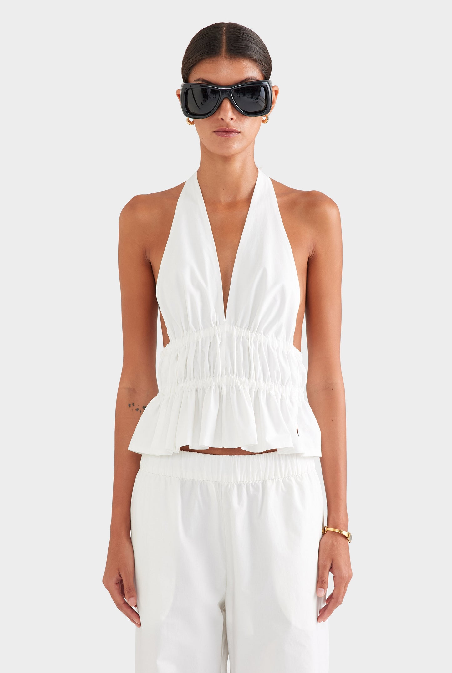 Effortless Women's White Cotton Halter Top — product view 1