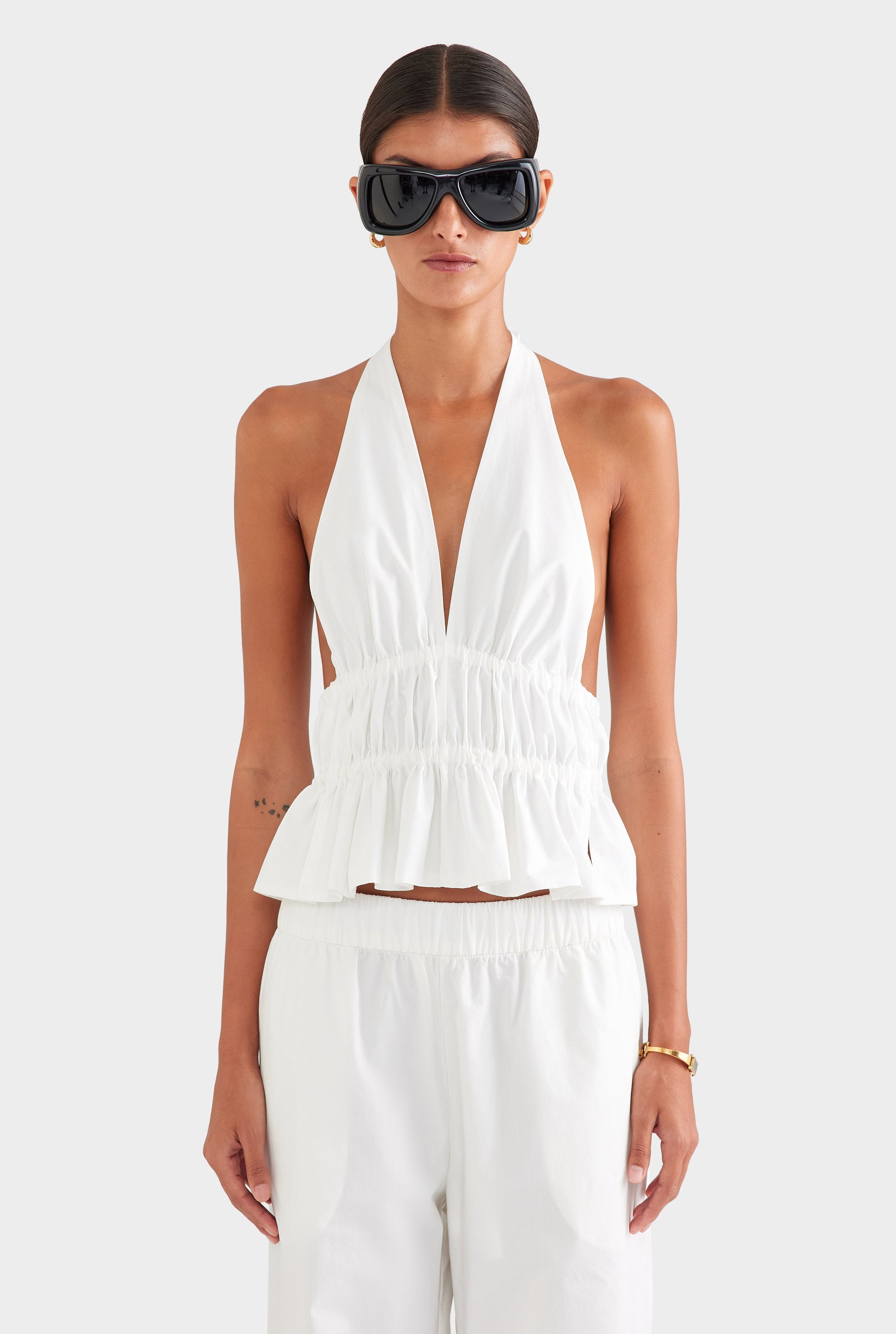 Effortless Women's White Cotton Halter Top — product view 1