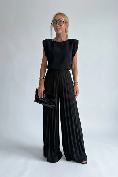 Maruja two-piece top and pleated trouser set - Sela Look