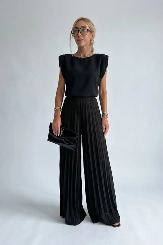 Maruja two-piece top and pleated trouser set - Sela Look