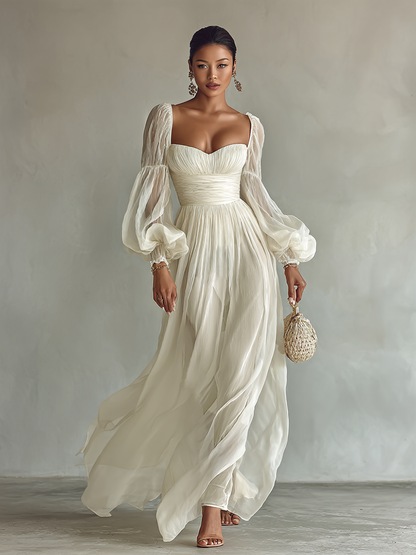Elegant Chiffon Square-Neck Long-Sleeve Formal Maxi Dress — product view 4