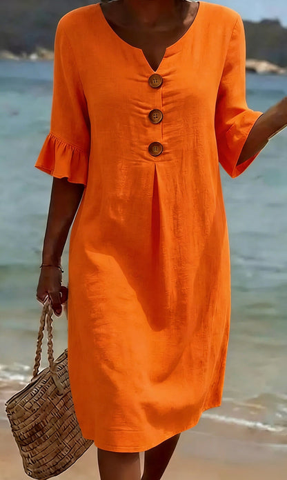 Breezy Linen Short-Sleeve Summer Midi Dress — product view 9