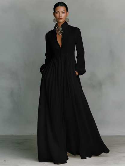 Refined Cotton-Linen Button-Front Long-Sleeve Maxi Dress — product view 6
