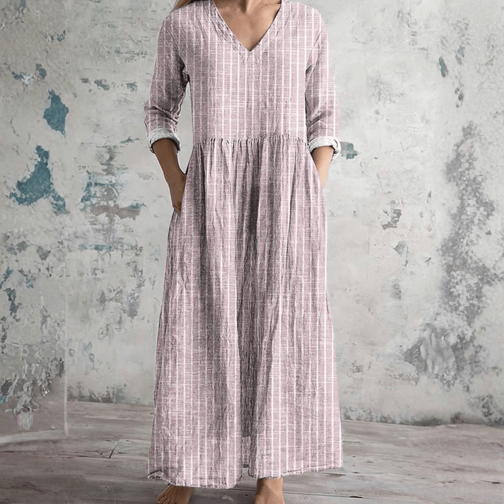 Effortless Striped V-Neck Long-Sleeve Midi Dress — product view 5