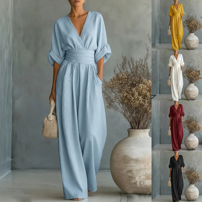 Effortless Women's Linen V-Neck Wide-Leg Jumpsuit — product view 2