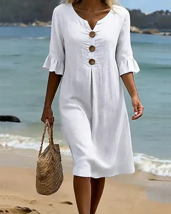Breezy Linen Short-Sleeve Summer Midi Dress — product view 2