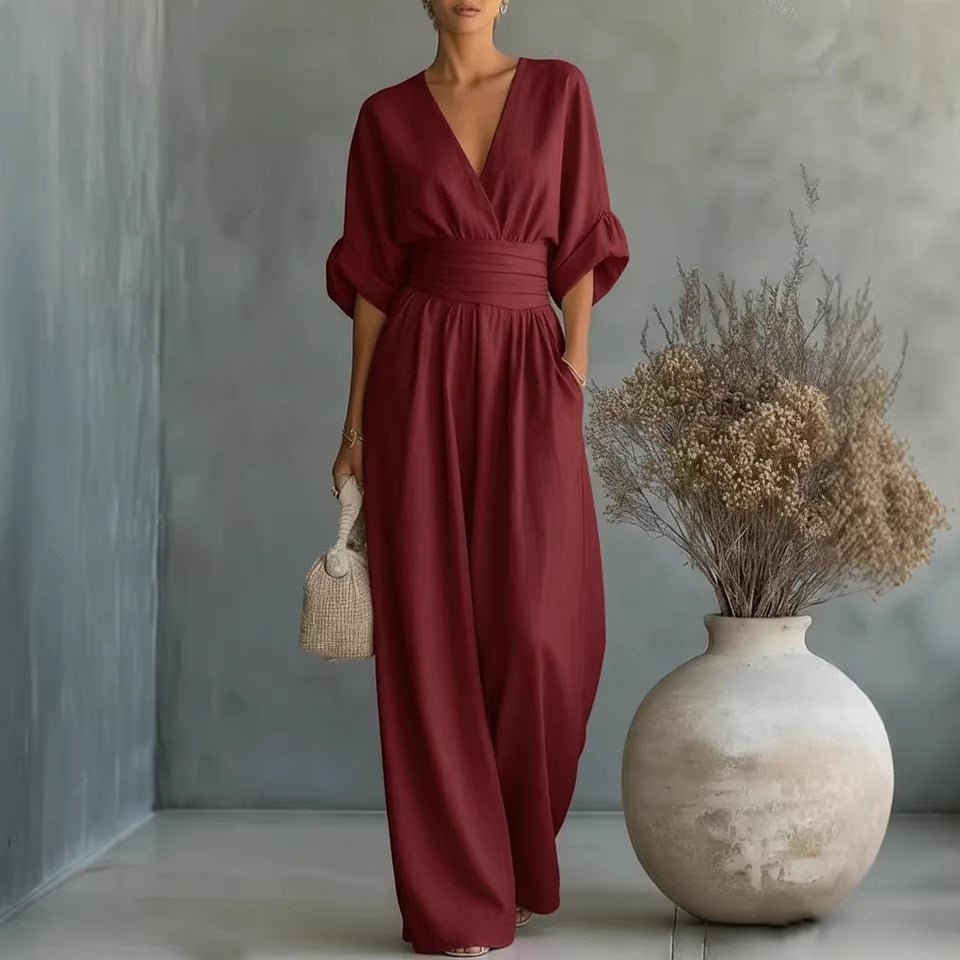 Effortless Women's Linen V-Neck Wide-Leg Jumpsuit — product view 6