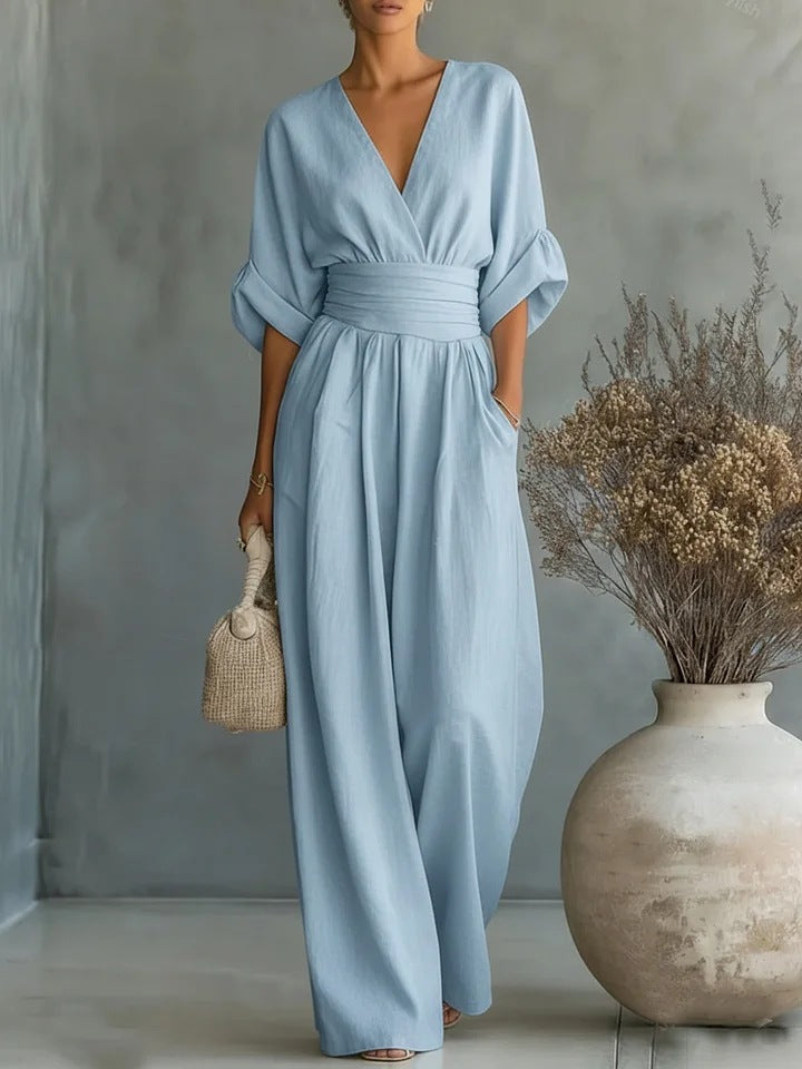 Elegant Women's Formal V-Neck Wide-Leg Jumpsuit — product view 4