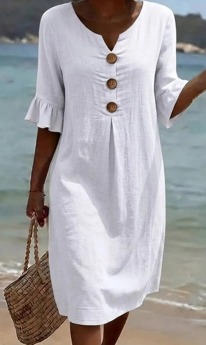 Breezy Linen Short-Sleeve Summer Midi Dress — product view 1