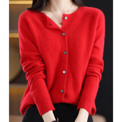 Women's Cardigan | Merino Wool Button Jumper — Color: Red