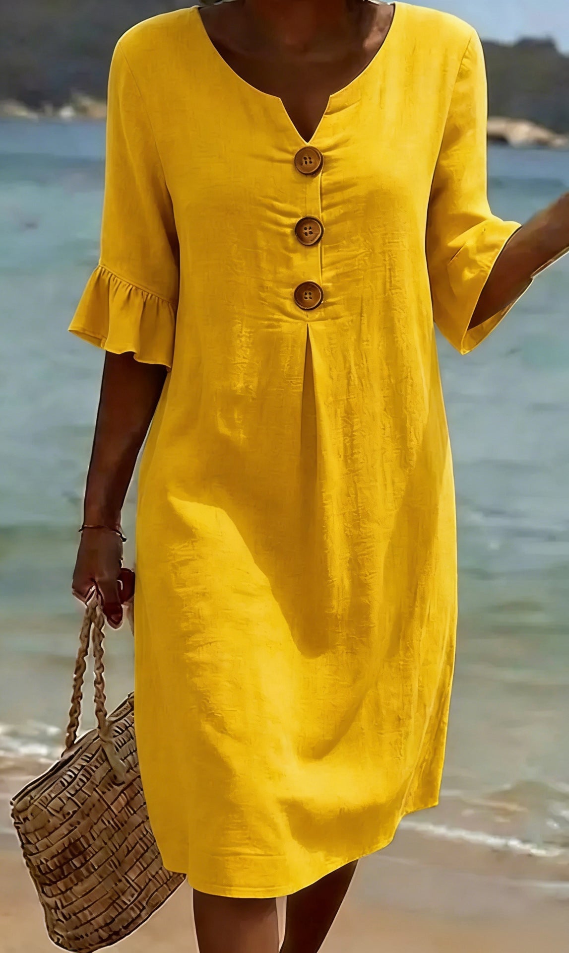 Breezy Linen Short-Sleeve Summer Midi Dress — product view 7