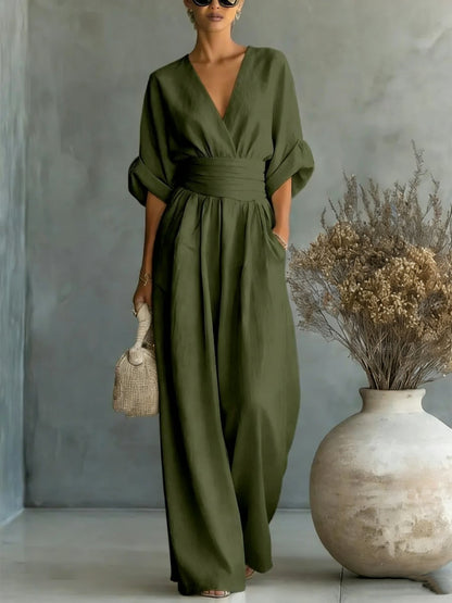 Effortless Women's Linen V-Neck Wide-Leg Jumpsuit — product view 9