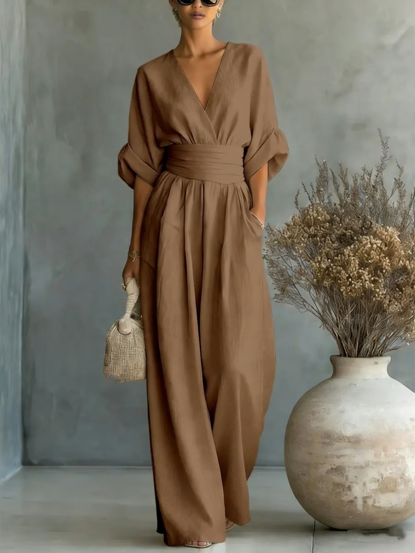 Effortless Women's Linen V-Neck Wide-Leg Jumpsuit — product view 14