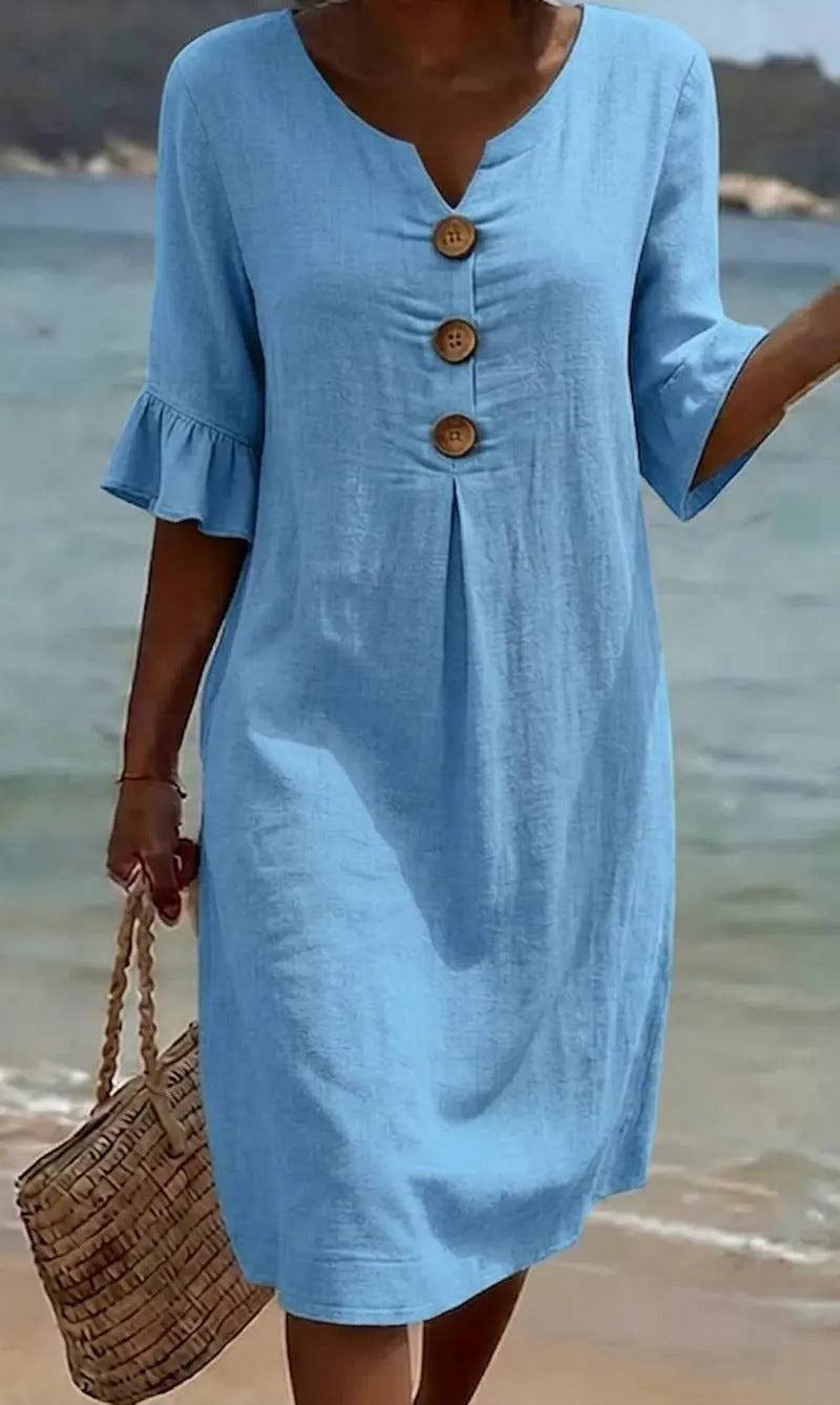 Breezy Linen Short-Sleeve Summer Midi Dress — product view 6
