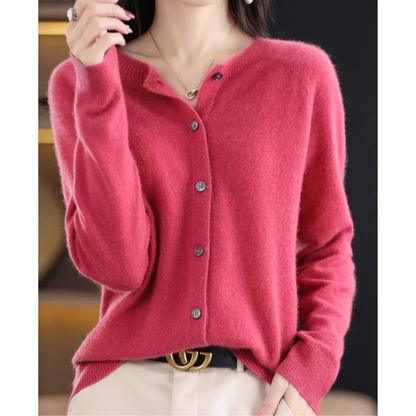 Women's Cardigan | Merino Wool Button Jumper — Color: Dark Pink