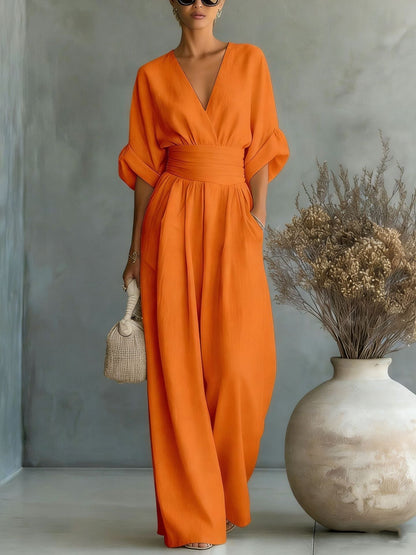 Effortless Women's Linen V-Neck Wide-Leg Jumpsuit — product view 12