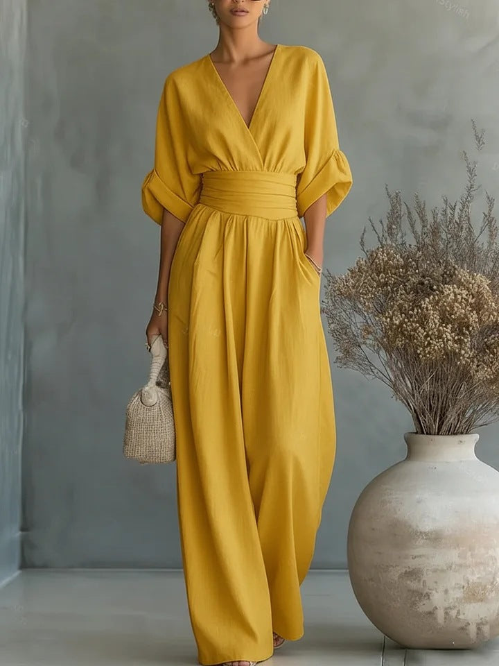 Elegant Women's Formal V-Neck Wide-Leg Jumpsuit — product view 5