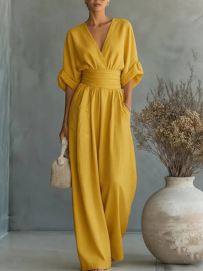 Elegant Women's Formal V-Neck Wide-Leg Jumpsuit — product view 5