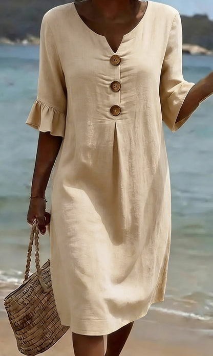 Breezy Linen Short-Sleeve Summer Midi Dress — product view 10