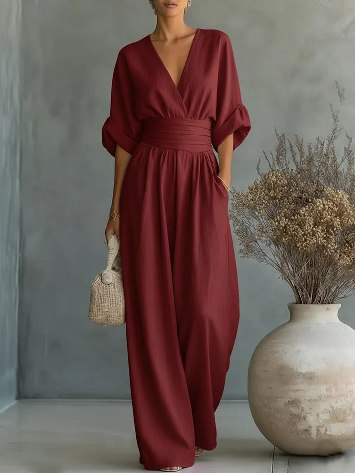 Elegant Women's Formal V-Neck Wide-Leg Jumpsuit — product view 13