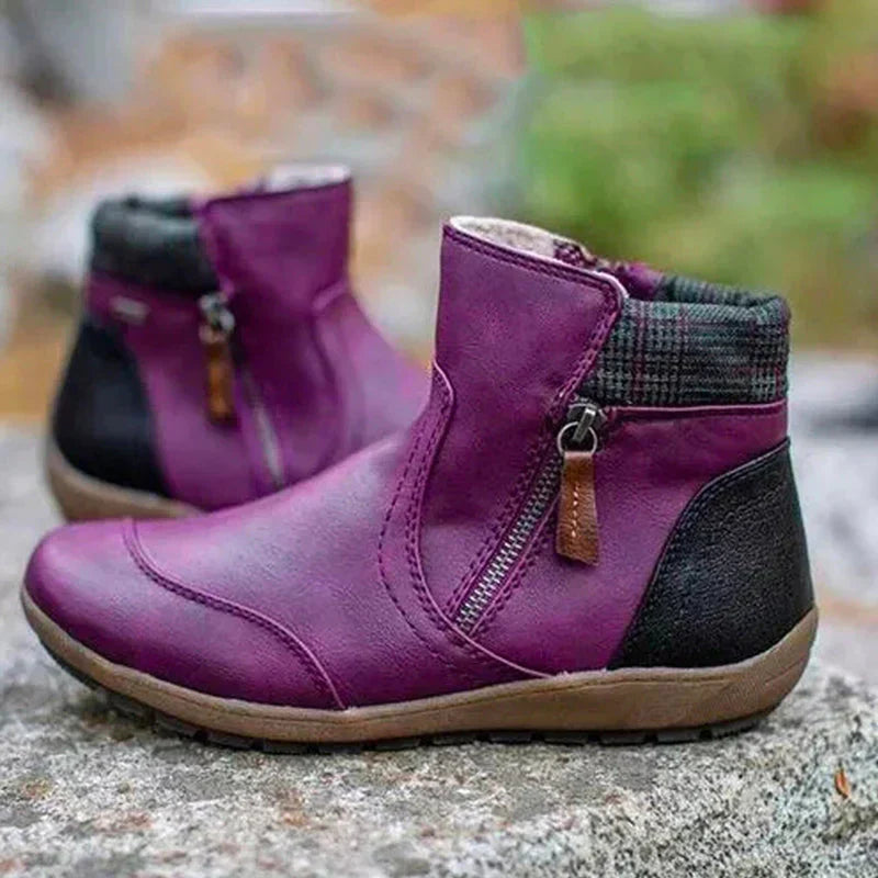Women's Orthopedic Waterproof Ankle Boots Zipper Casual Comfort — Color: Purple