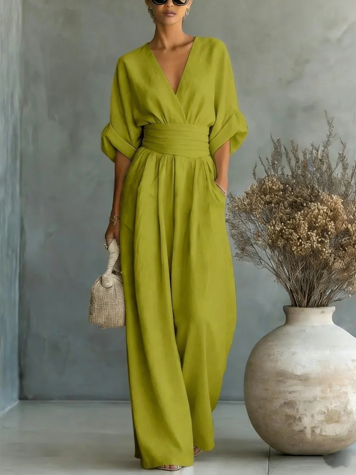 Effortless Women's Linen V-Neck Wide-Leg Jumpsuit — product view 11