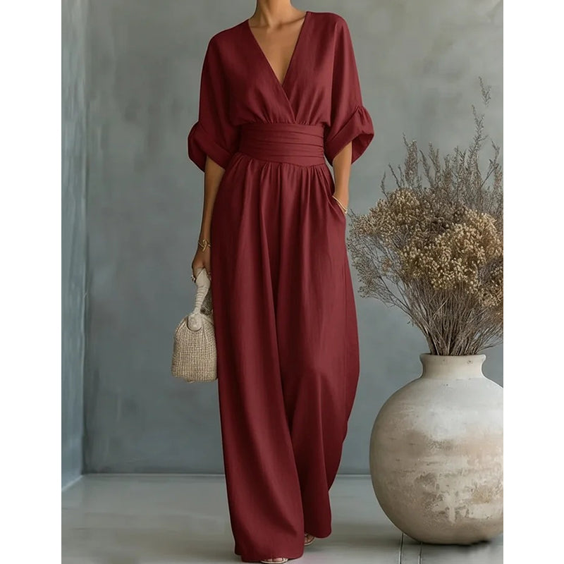 Elegant Women's Formal V-Neck Wide-Leg Jumpsuit — product view 2