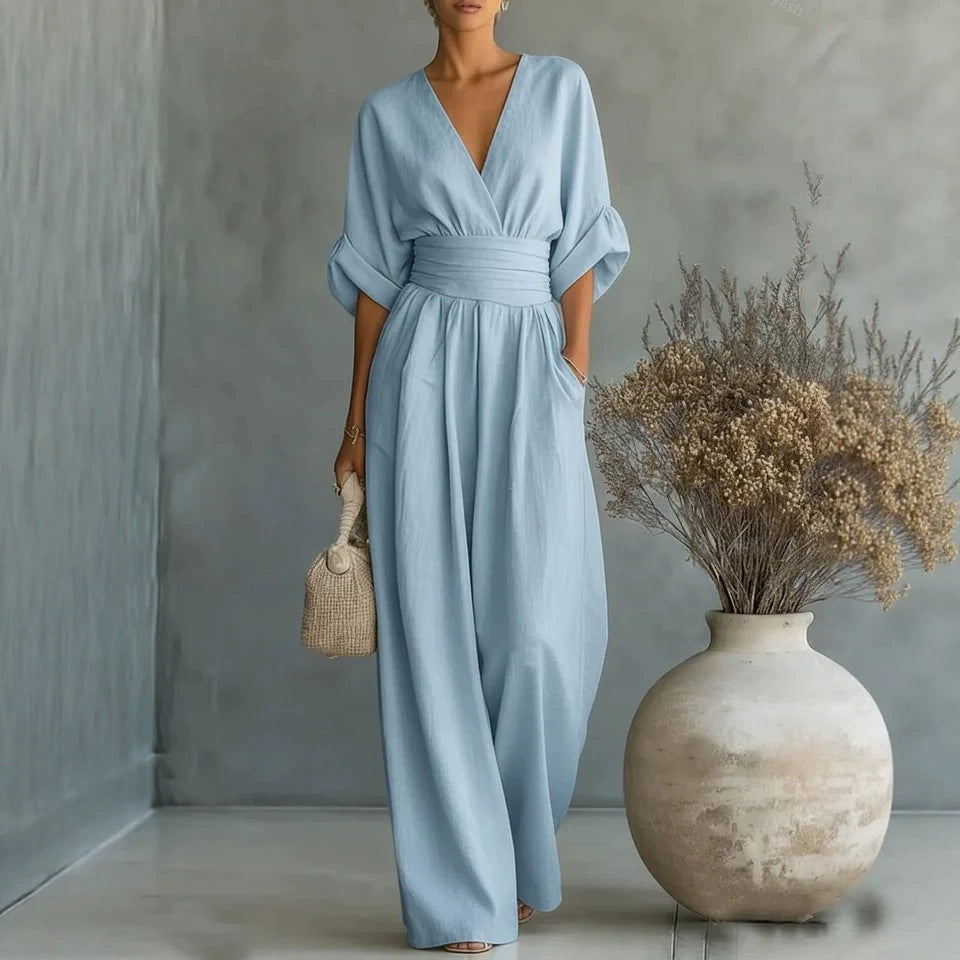 Effortless Women's Linen V-Neck Wide-Leg Jumpsuit — product view 7