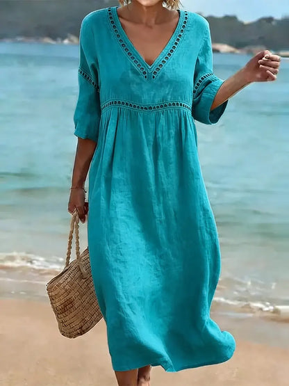 Breezy Women's V-Neck Cotton Midi Dress — product view 4