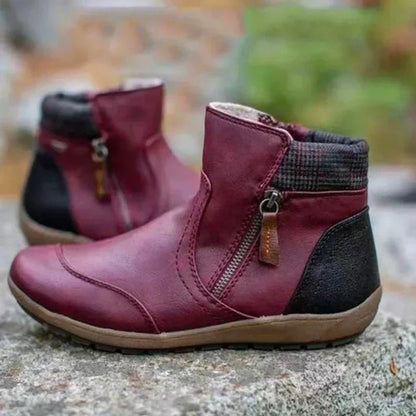 Women's Orthopedic Waterproof Ankle Boots Zipper Casual Comfort — Color: Red