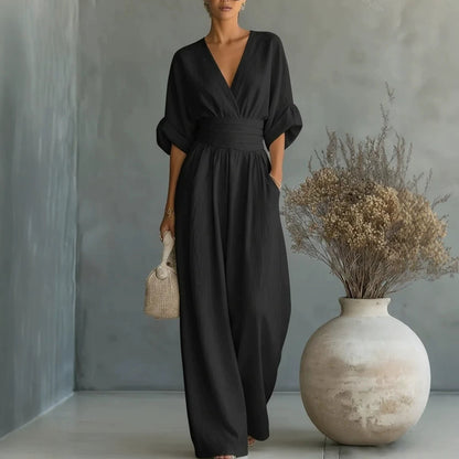 Effortless Women's Linen V-Neck Wide-Leg Jumpsuit — product view 5