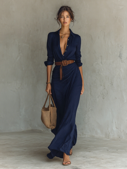 Refined Women's Button-Front Long-Sleeve Maxi Shirt Dress — product view 8