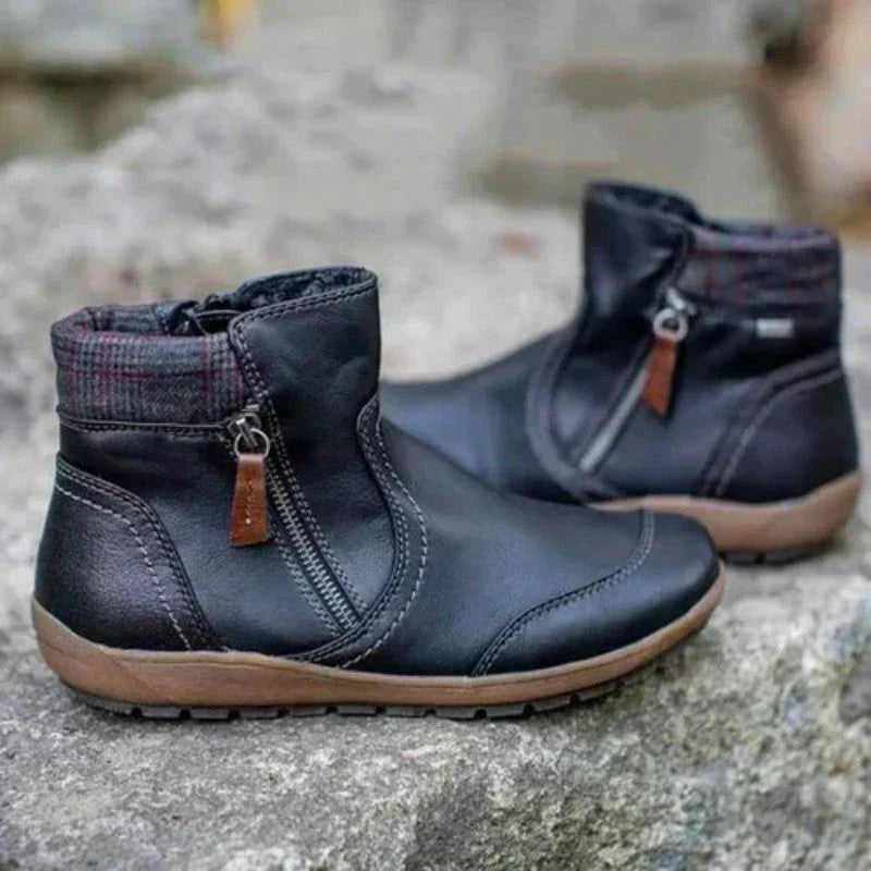 Women's Orthopedic Waterproof Ankle Boots Zipper Casual Comfort — Color: Black