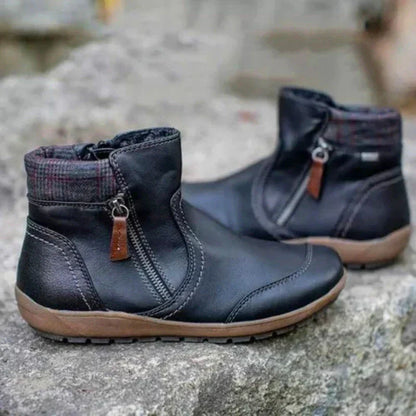 Women's Orthopedic Waterproof Ankle Boots Zipper Casual Comfort — Color: Black