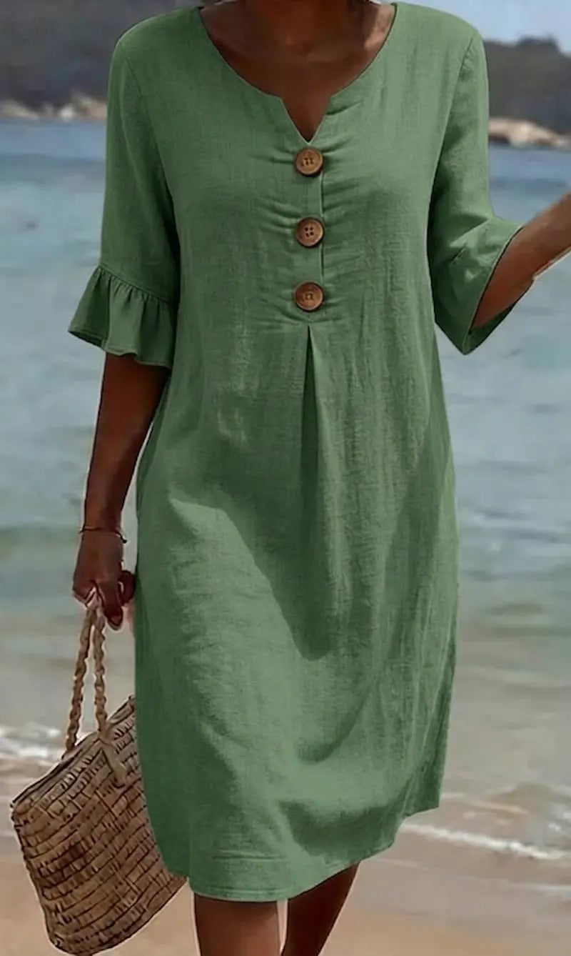 Breezy Linen Short-Sleeve Summer Midi Dress — product view 8