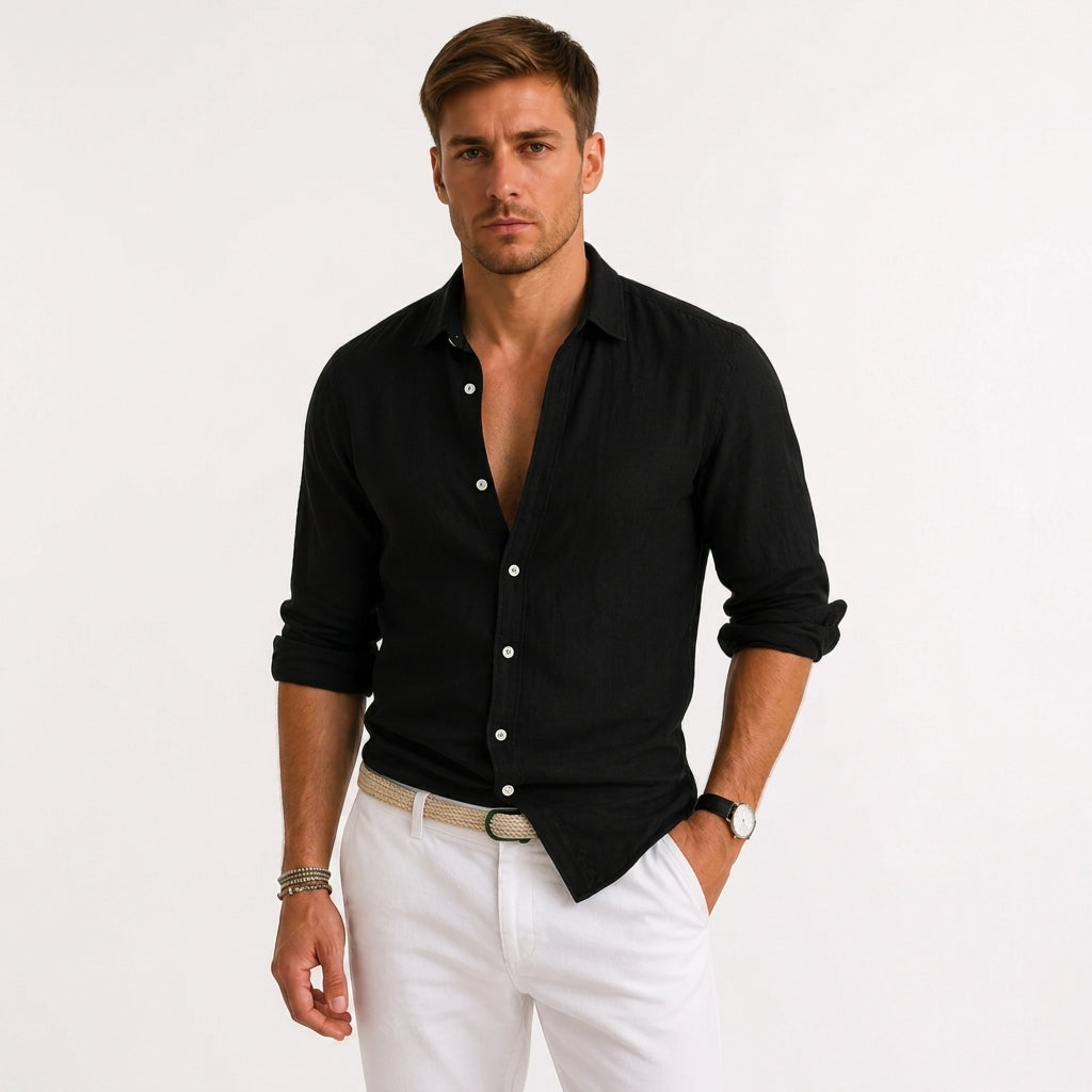 Classic Men's Long-Sleeve Summer Linen Shirt — product view 1