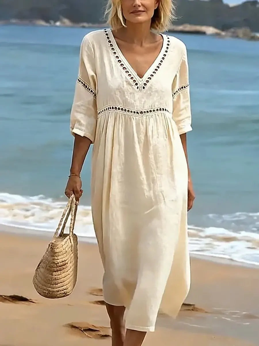 Breezy Women's V-Neck Cotton Midi Dress — product view 3