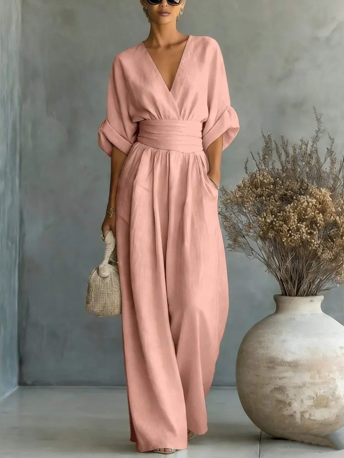Effortless Women's Linen V-Neck Wide-Leg Jumpsuit — product view 10