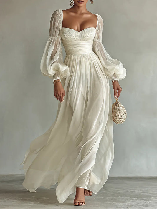 Elegant Chiffon Square-Neck Long-Sleeve Formal Maxi Dress — product view 1