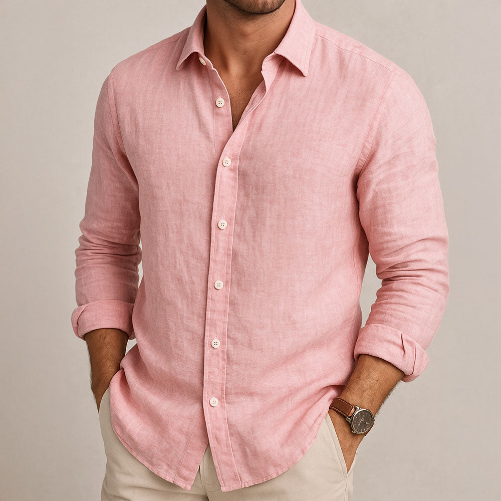 Breezy Men's Long-Sleeve Summer Linen Shirt — product view 3