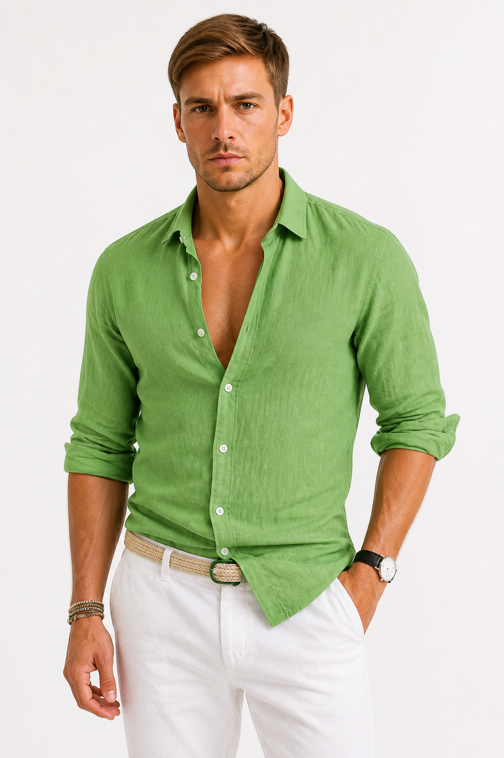 Classic Men's Long-Sleeve Summer Linen Shirt — product view 10