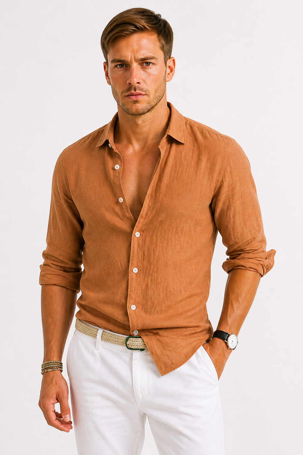 Classic Men's Long-Sleeve Summer Linen Shirt — product view 8