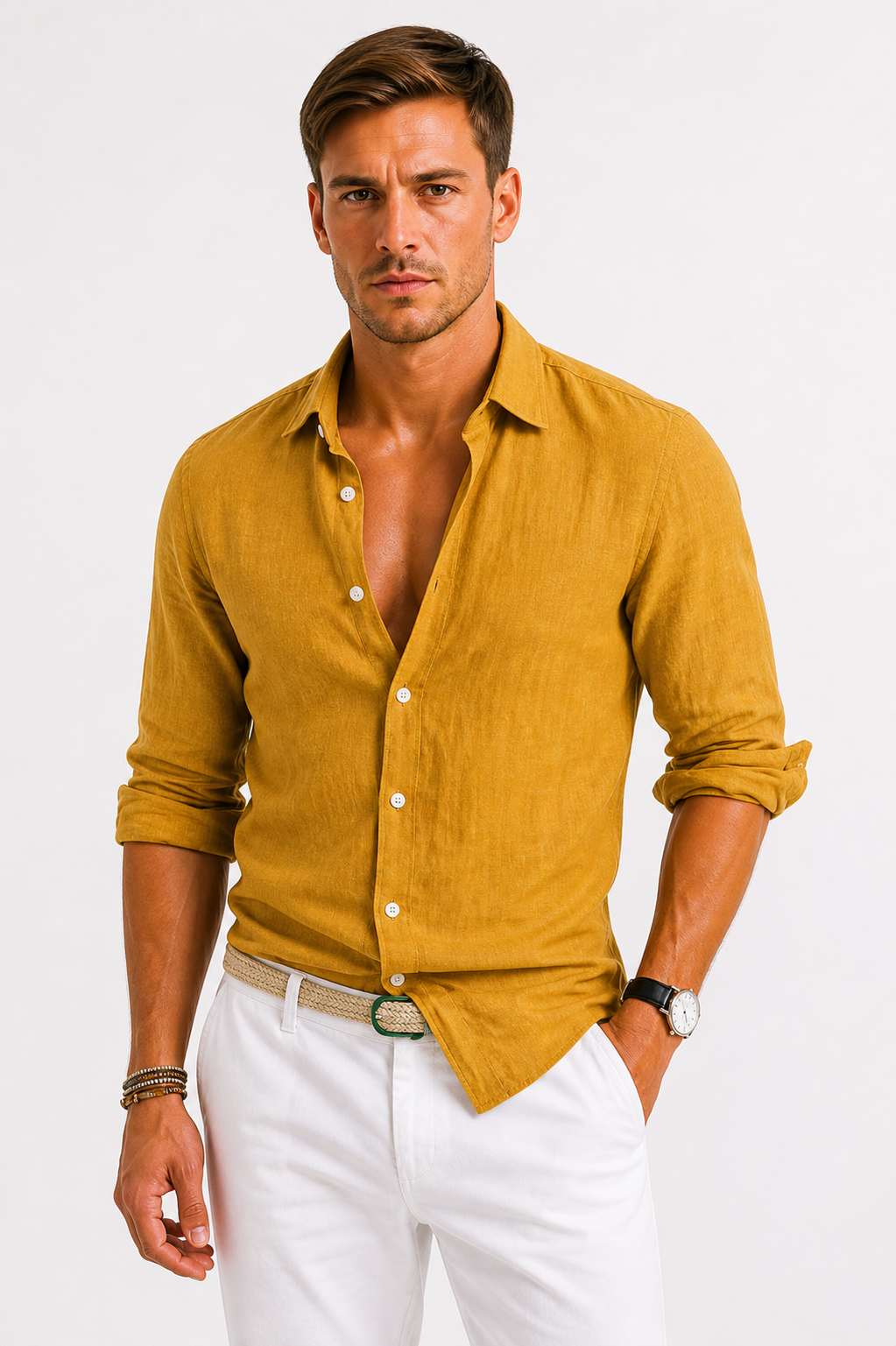 Classic Men's Long-Sleeve Summer Linen Shirt — product view 9