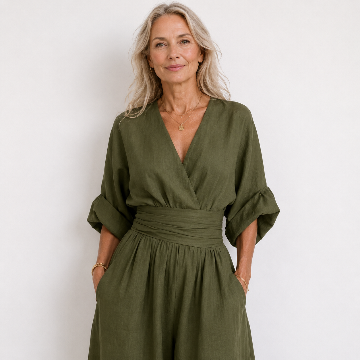 Effortless Women's Linen V-Neck Wide-Leg Jumpsuit — product view 1