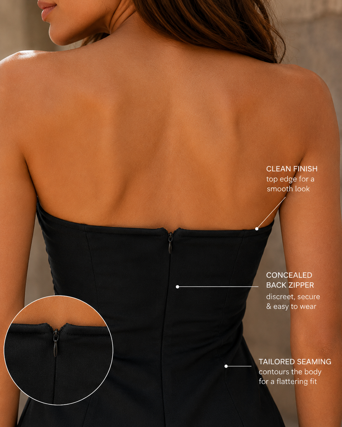 Striking Black and White Structured Mini Dress — product view 6